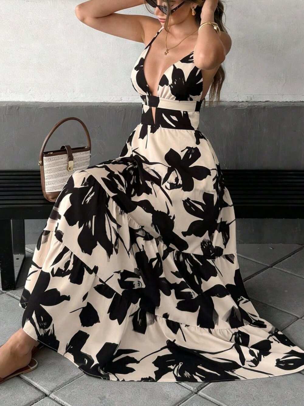 Multicolor Boho Women's Spaghetti Strap Patchwork Loose Hem Dress